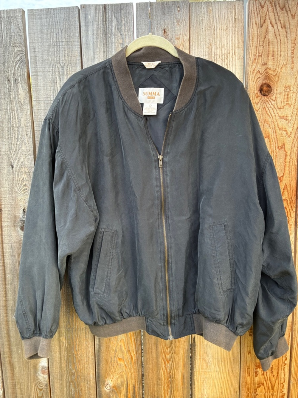 SUMMA Vintage Black Silk Bomber Jacket